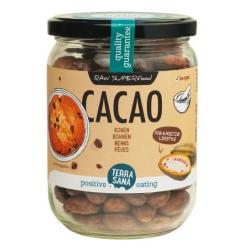 Raw cacao bonen in glas